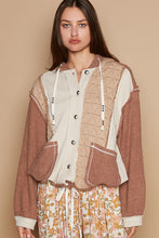 Load image into Gallery viewer, POL Mixed Fabric Hooded Button Down Shacket in Oat/Chocolate
