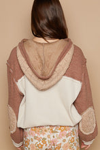 Load image into Gallery viewer, POL Mixed Fabric Hooded Button Down Shacket in Oat/Chocolate
