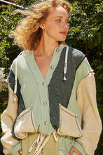 Load image into Gallery viewer, POL Mixed Fabric Hooded Button Down Shacket in Forest/Cream ON ORDER
