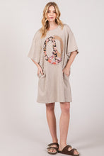 Load image into Gallery viewer, Sage+Fig Boyfriend Fit T-shirt Dress with Peace Sign Applique in Oatmeal
