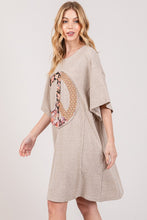 Load image into Gallery viewer, Sage+Fig Boyfriend Fit T-shirt Dress with Peace Sign Applique in Oatmeal

