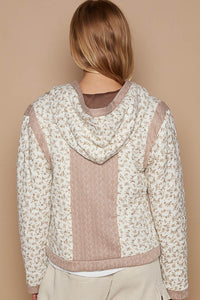 POL Quilted Double Gauze Floral Print Jacket in Ivory/ Beige Multi