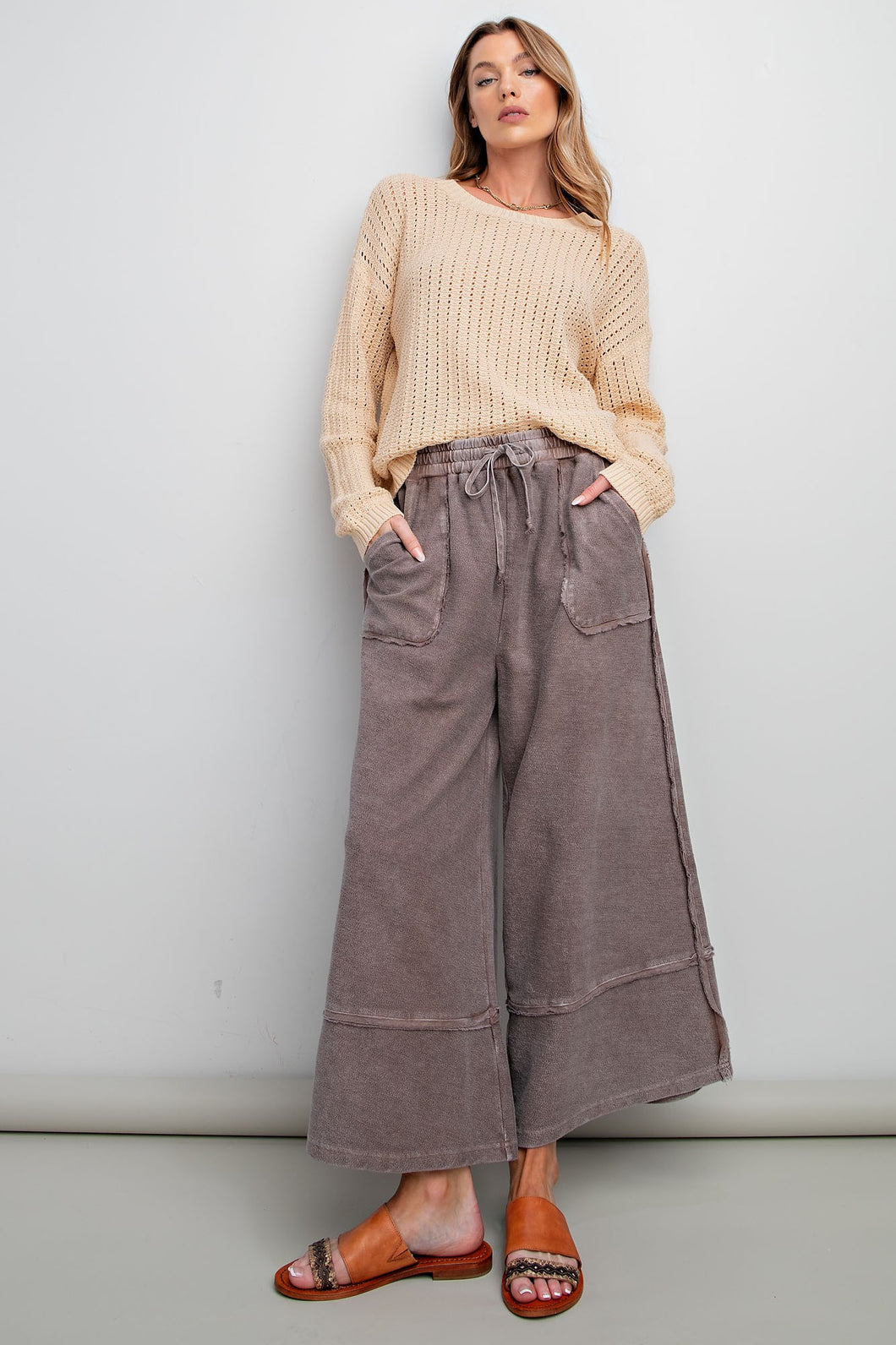 Easel Terry Palazzo Pants in Espresso June Adel