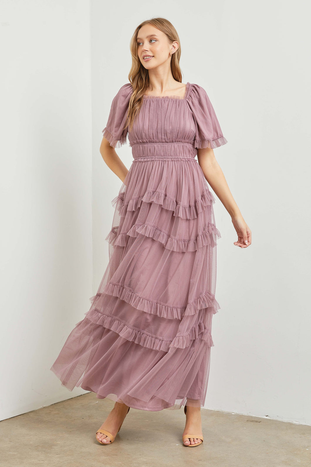 Polgram Tulle Maxi Dress in Dusty Lavender