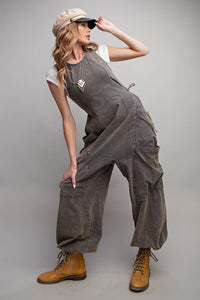 Easel Mineral Washed Cargo Jumpsuit in Ash Pants Easel   