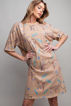 Load image into Gallery viewer, Easel Tiger Print T Shirt Dress in Khaki Dress Easel   
