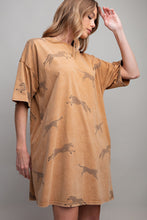 Load image into Gallery viewer, Easel Mineral Washed T-Shirt Dress with Cheetah Details in Camel Dress Easel   
