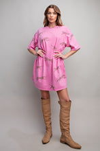 Load image into Gallery viewer, Easel Mineral Washed T-Shirt Dress with Cheetah Details in Barbie Pink Dress Easel   
