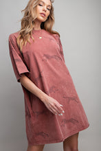 Load image into Gallery viewer, Easel Mineral Washed T-Shirt Dress with Cheetah Details in Red Bean Dress Easel   
