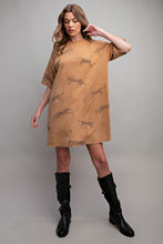 Load image into Gallery viewer, Easel Mineral Washed T-Shirt Dress with Cheetah Details in Camel Dress Easel   
