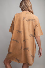 Load image into Gallery viewer, Easel Mineral Washed T-Shirt Dress with Cheetah Details in Camel Dress Easel   
