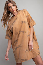 Load image into Gallery viewer, Easel Mineral Washed T-Shirt Dress with Cheetah Details in Camel Dress Easel   
