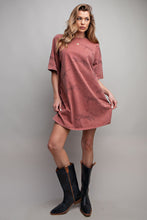 Load image into Gallery viewer, Easel Mineral Washed T-Shirt Dress with Cheetah Details in Red Bean Dress Easel   
