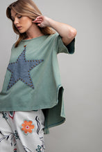 Load image into Gallery viewer, Easel Short Sleeve Star Patch Top in Moss Shirts &amp; Tops Easel   
