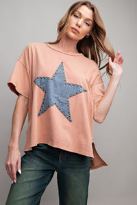 Easel Short Sleeve Star Patch Top in Terracotta Shirts & Tops Easel   