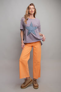 Easel Short Sleeve Star Patch Top in Dusty Lilac Shirts & Tops Easel   