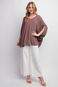 Easel Mineral Washed Gauze Loose Fit Top In Red Bean