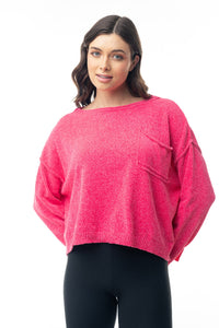White Birch Knit Sweater Top in Hot Pink