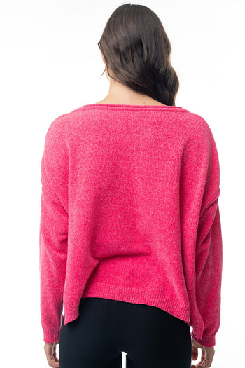 White Birch Knit Sweater Top in Hot Pink