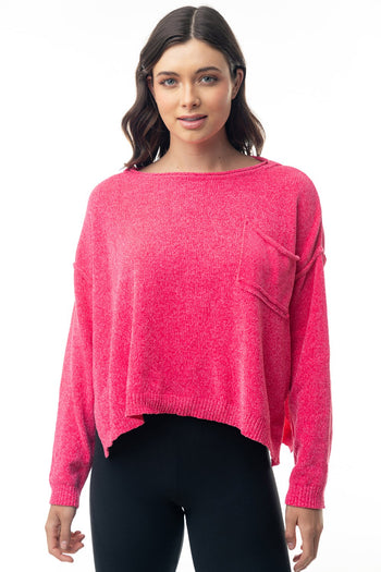 White Birch Knit Sweater Top in Hot Pink