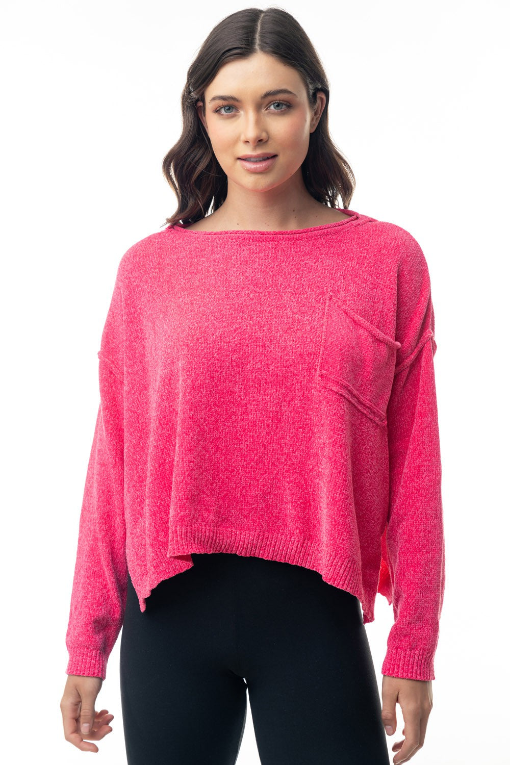 White Birch Knit Sweater Top in Hot Pink