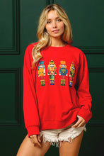 Load image into Gallery viewer, BiBi French Terry Top with Sequin Nutcrackers on Front in Red
