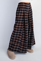 Cotierra Low Waisted Plaid Wide Leg Pants in Midnight Checker