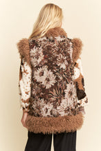 Load image into Gallery viewer, Davi &amp; Dani Floral Jacquard and Faux Fur Trim Vest in Brown
