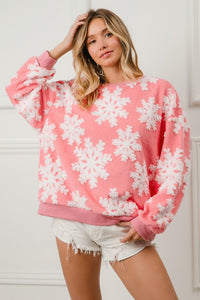 BiBi Christmas Snowflake Pullover Top in Pink