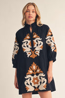 Jodifl Ruffled Neck Baroque Applique Dress in Black
