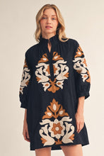 Load image into Gallery viewer, Jodifl Ruffled Neck Baroque Applique Dress in Black
