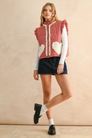 Miou Muse Gingham Vest with Sherpa Details in Red