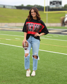 Fantastic Fawn OVERSIZED Color Block Top with Sequin TOUCHDOWN Front in Black/Red