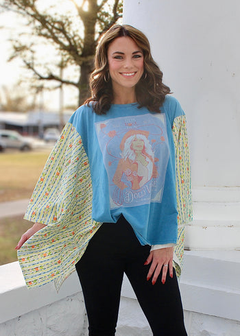 BlueVelvet Dolly Upcycled Inspired Poncho Top in Blue