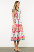 THML Mixed Floral Print and Contrasting Prints Maxi Dress in White