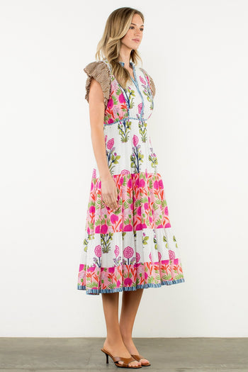 THML Mixed Floral Print and Contrasting Prints Maxi Dress in White