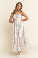 J.nna Floral Print Embroidered Strapless Midi Dress in Spring Bloom