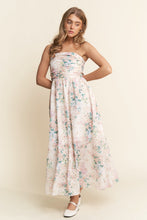 Load image into Gallery viewer, J.nna Floral Print Embroidered Strapless Midi Dress in Spring Bloom
