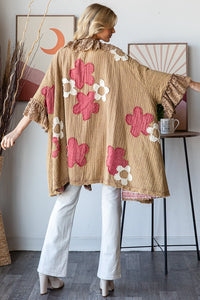 Oli & Hali OVERSIZED Flower Patched Open Front Cardigan in Coffee