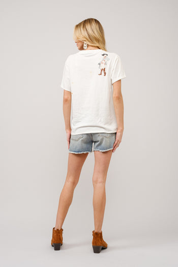 Blue B Western Cowgirl Girl Motif Embroidered Top in Off White