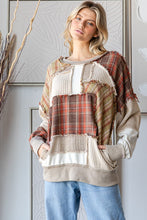 Load image into Gallery viewer, Oli &amp; Hali Mixed Fabric and Plaid Patchwork OVERSIZED Top in Brown
