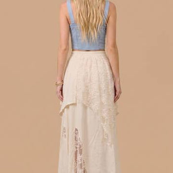 J.nna Boho-Chic Lace Blend Skirt in Cream