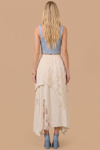 J.nna Boho-Chic Lace Blend Skirt in Cream