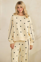 Veveret Charming Polka Dot Lounge Set in Cream/Black