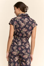 Load image into Gallery viewer, Davi &amp; Dani Floral Print Scuba Zipper Front Jumpsuit in Navy

