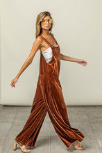 Load image into Gallery viewer, BiBi Solid Color Velvet Wide Leg Overalls in Brick ON ORDER
