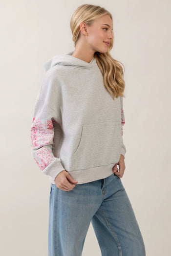 Veveret Sweatshirt Hoodie With Patchwork Sleeve Detail in Pink