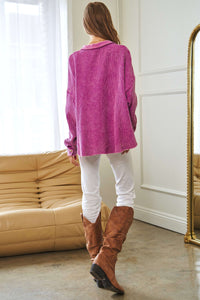 Davi & Dani Mixed Waffle Knit and Slub Knit Top in Orchid