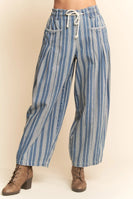 Davi & Dani Striped Barrel Pants in Light Denim Stripe