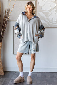 Oli & Hali OVERSIZED Top with Patchwork Detailed Sleeves in Heather Grey